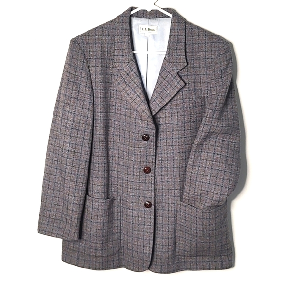 LL Bean Tweed Blazer 12P grey wool blend USA - Picture 1 of 8